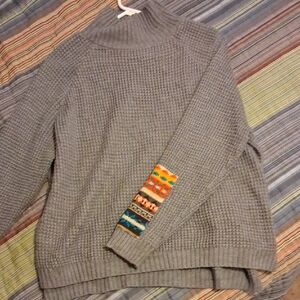 Gray Sweater with Colorful Accents